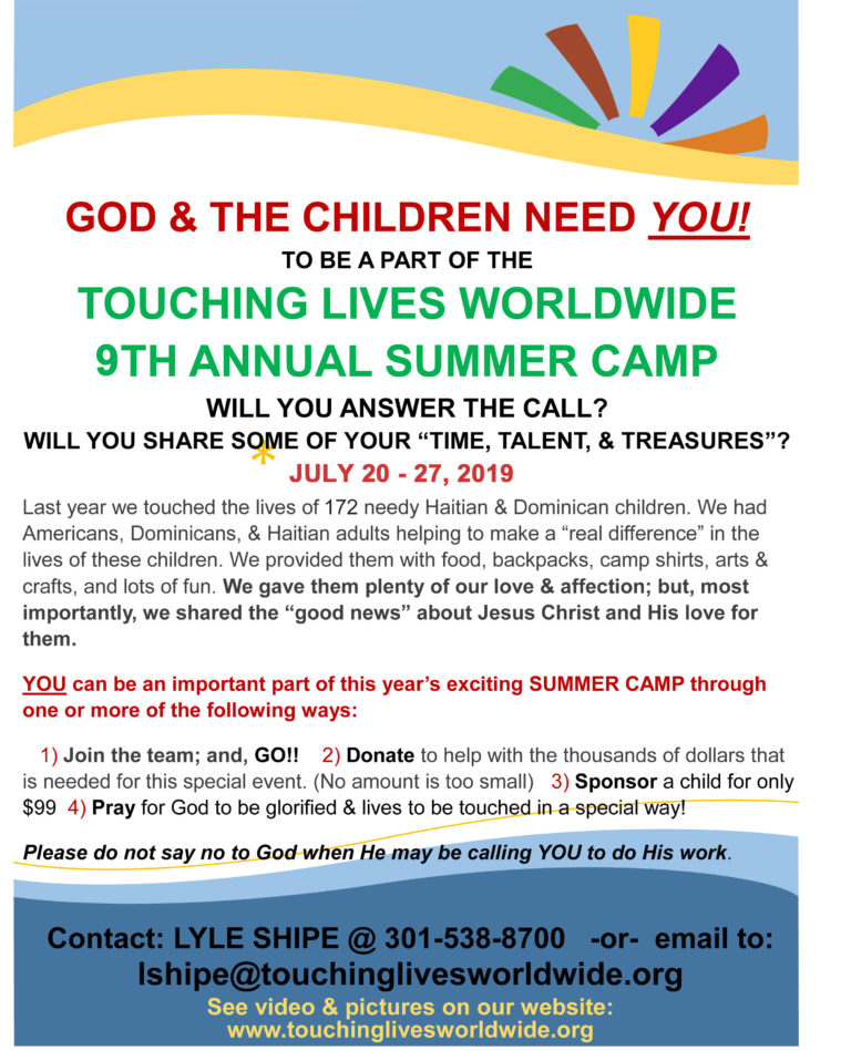 2019 Summer Camp General Flyer For Printing Touching Lives Worldwide